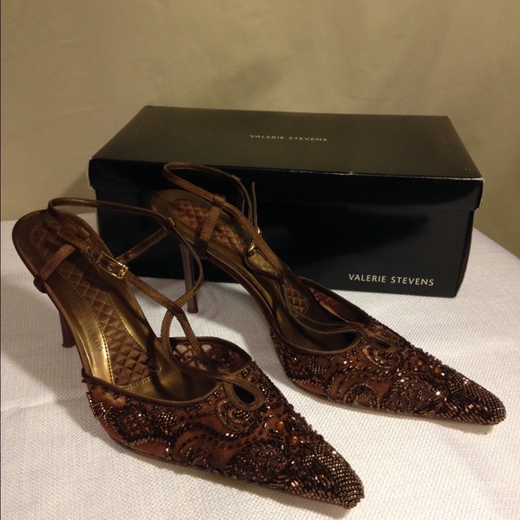 Valerie Stevens Brown Bronze Jewel slingback