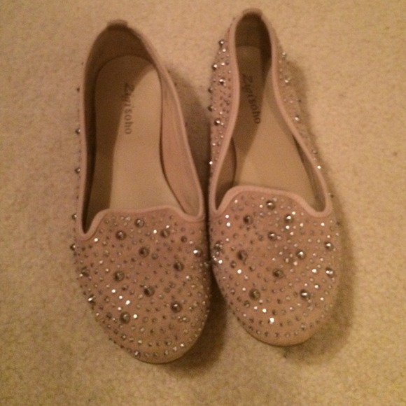 studded pale pink flats