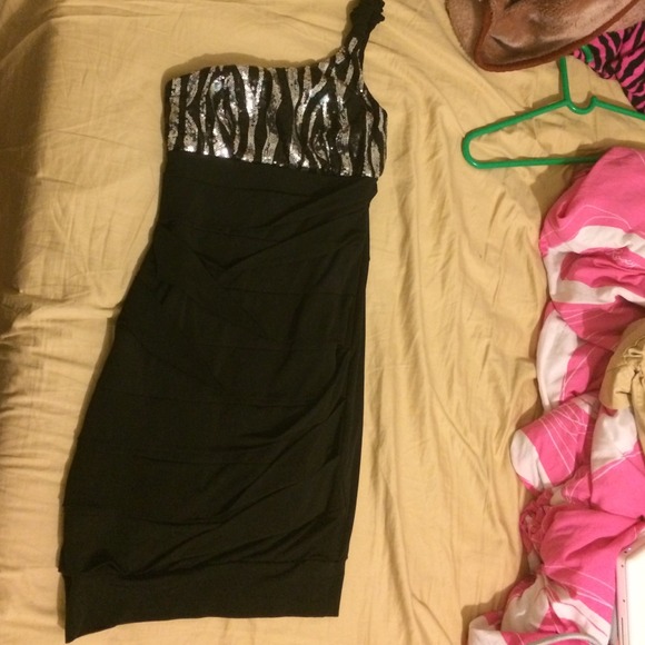 Black Sequin Zebra Print Minidress