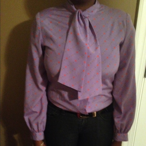 Purple Printed Tie Blouse