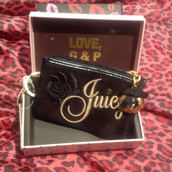 Juicy couture black velour charm keychain wallet