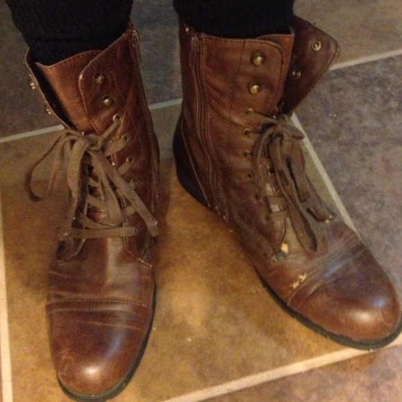 F21 brown faux leather combat boot