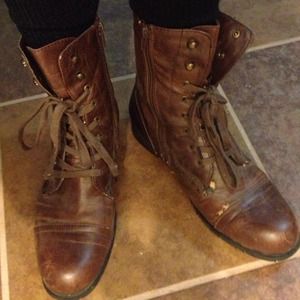 F21 brown faux leather combat boot