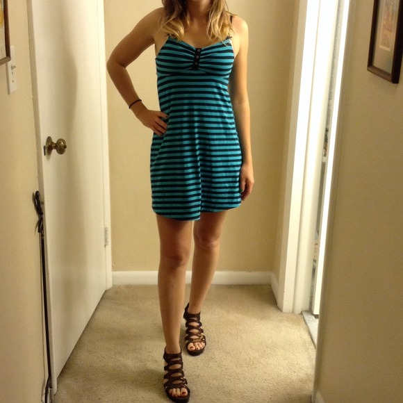 Chemise pajamas black and teal striped.