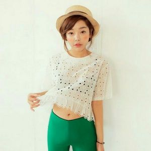 punch laced frilly cropped blouse