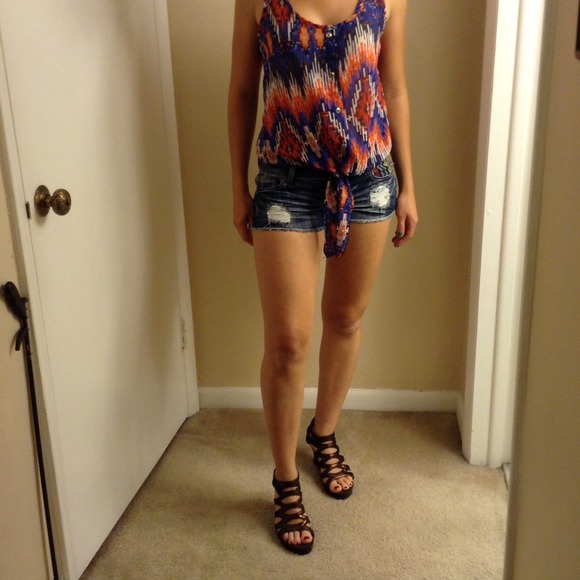 Denim shorts.