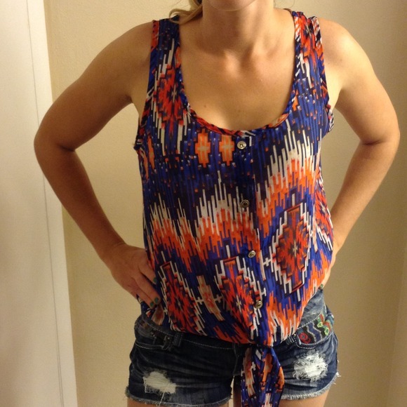 Semi Sheer tie front top.
