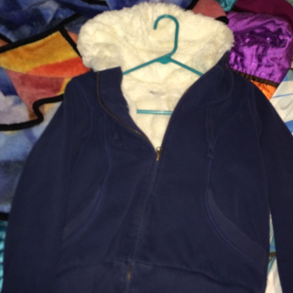 Navy blue fur hoodie