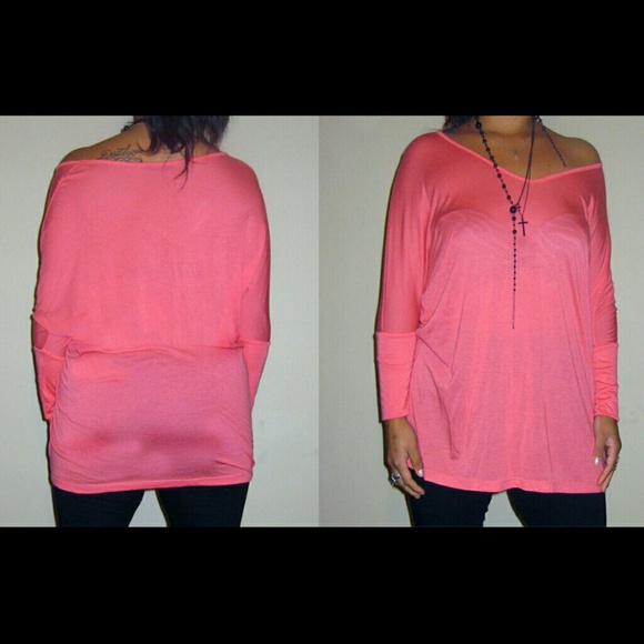 V-neck long sleeve neon orange shirt