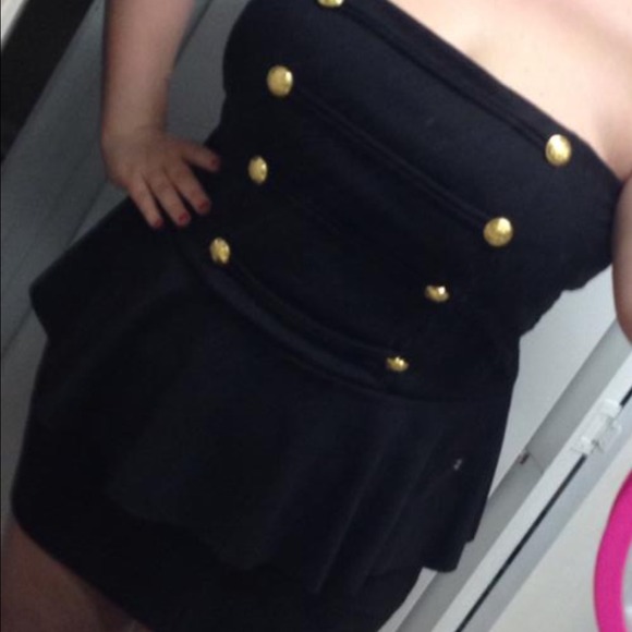 SOLD Military style black peplum dress