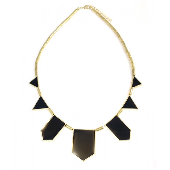 Geometric Black Lacquered Gold Statement Necklace