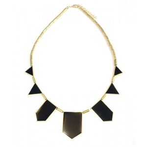 Geometric Black Lacquered Gold Statement Necklace
