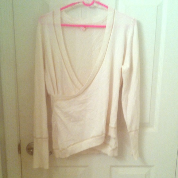 Gold and white Guess v neck wrap layered sweater