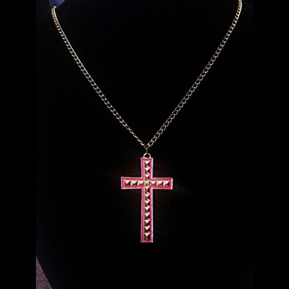 Pink Studded Cross Necklace