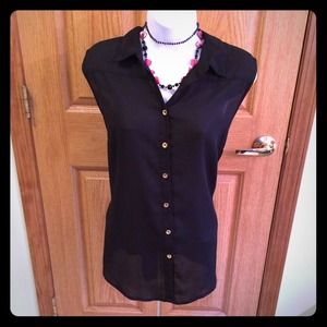 NWOT black sheer sleeveless cutout blouse