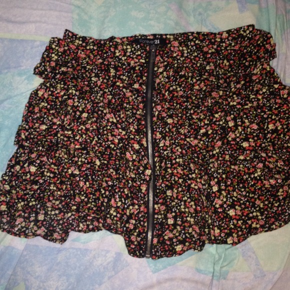 Floral Print Zipper Skirt