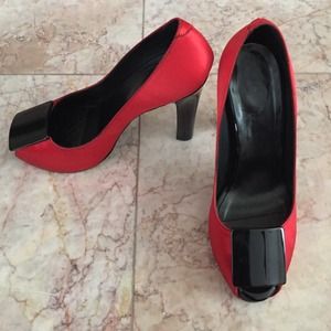 Reiss Red Satin Platform Heels