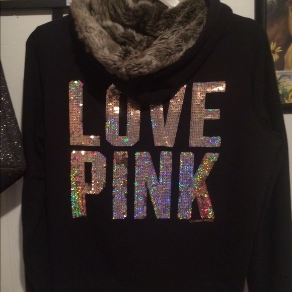 Victoria Secret bling fur lined hoodie like new - Picture 1 of 2