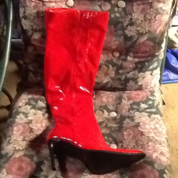 NIB Red Patent OTK Stiletto Boots