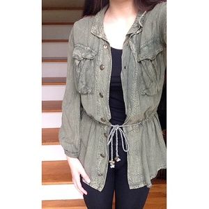 Olive green drawstring top w/ back embellishments