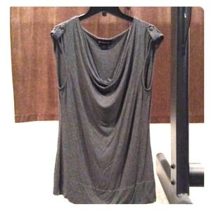 INC Gray Top W/Shoulder Detail & Draped Neckline
