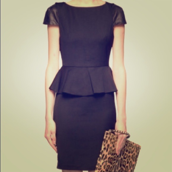 Alice + Olivia Leather Capsleeve Peplum Dress