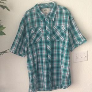 Mens Torquoise Plaid Button-Up
