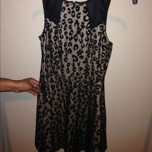 Cheetah Print dress with black pleather sleeves.