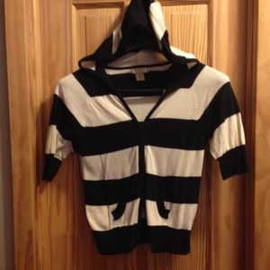 Arizona Black & White Striped Zip Hoodie Sweater