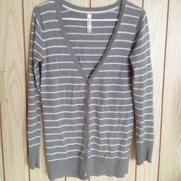 Grey and white striped cardigan