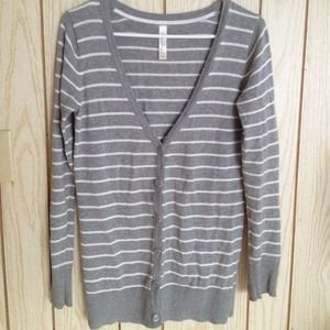 Grey and white striped cardigan