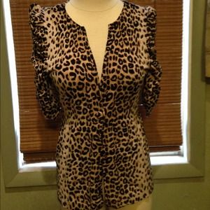 Leopard Cardigan with ruched  sleeves