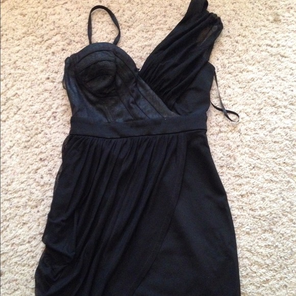 Bebe bustier corset black draped dress BN