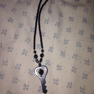 Black heart key necklace