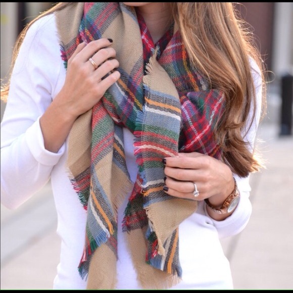 Camel Tartan Checkered Blanket Scarf Zara Style