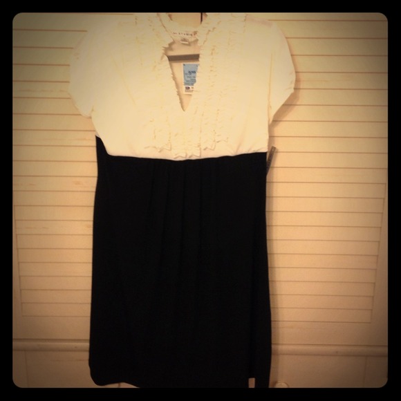 Ruffled top black and white colored block dress
