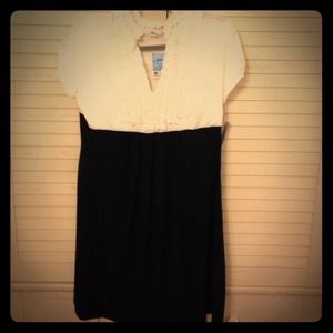 Ruffled top black and white colored block dress