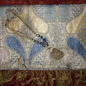 PASHMINA SCARF BLUE AND SILVER PAISLEY