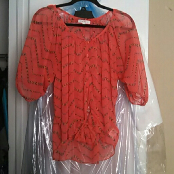 See-Through Orange Patterned Shirt - Picture 1 of 4
