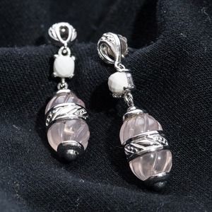 Rose Quartz and white agate silver earrings
