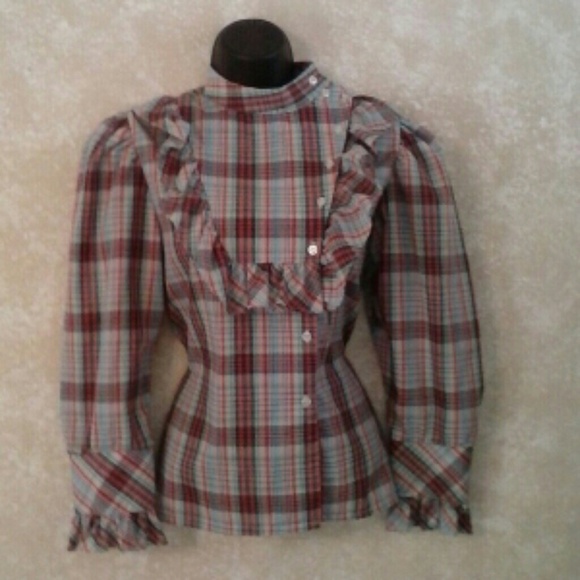 Vintage Tops - Vintage Plaid Ruffled Blouse