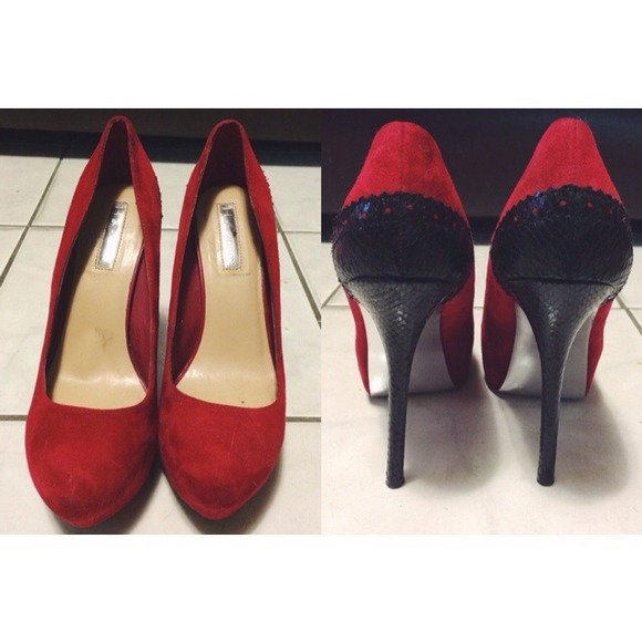 Red and Black Suede Pumps