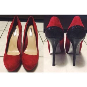 Red and Black Suede Pumps