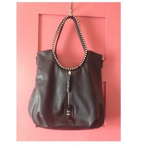 Black faux leather studded shoulder bag