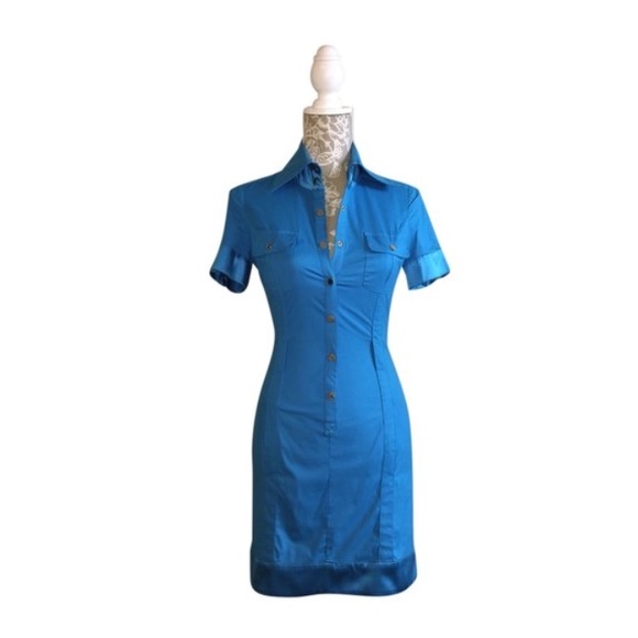 bebe blue button down collar dress