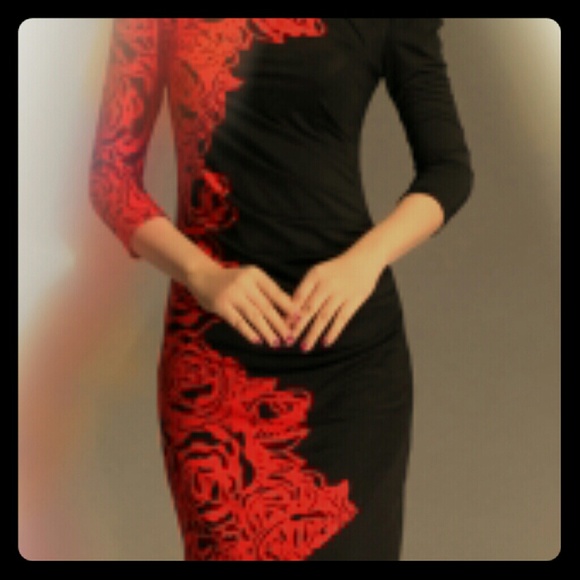 Red and black fitted dress