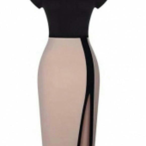 Tan and beige fitted dress