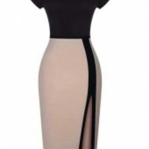 Tan and beige fitted dress