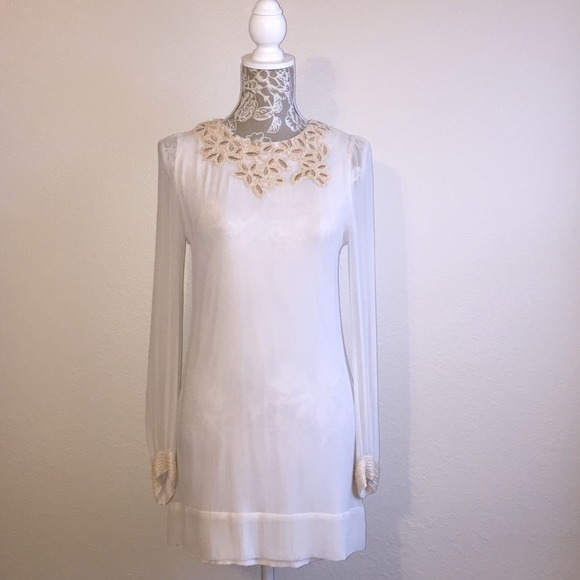 FCUK Silk Beaded Sugar Candy Long Sleeve Dress