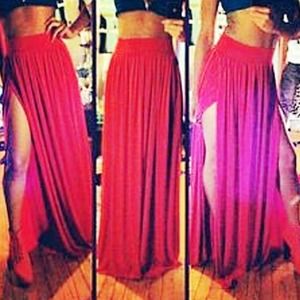 Super Sexy Red Maxi Skirt Double Slit
